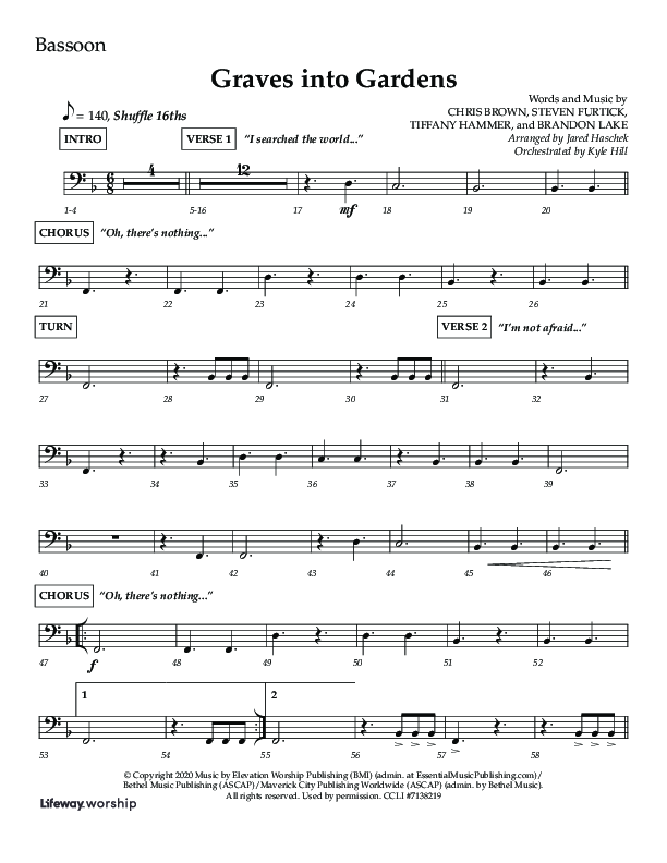Graves Into Gardens (Choral Anthem SATB) Bassoon (Lifeway Choral / Arr. Jared Haschek / Orch. Kyle Hill)