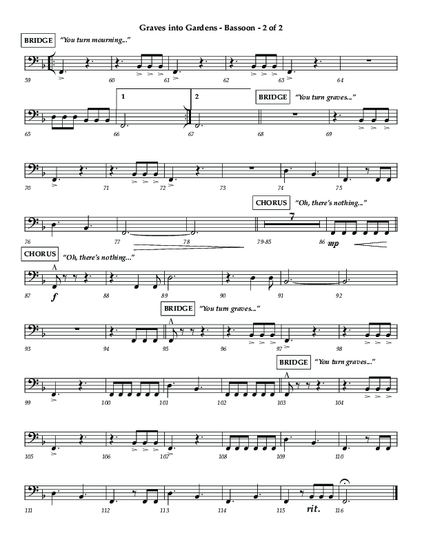 Graves Into Gardens (Choral Anthem SATB) Bassoon (Lifeway Choral / Arr. Jared Haschek / Orch. Kyle Hill)