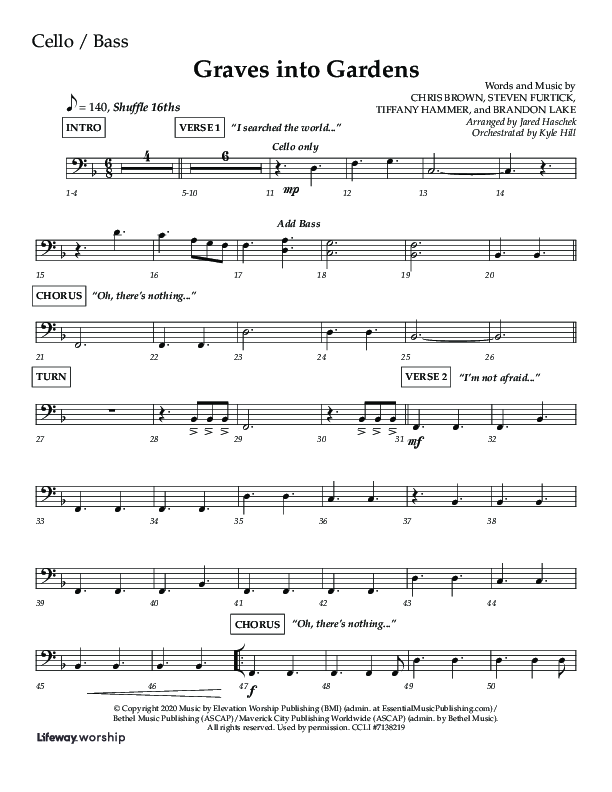 Graves Into Gardens (Choral Anthem SATB) Cello (Lifeway Choral / Arr. Jared Haschek / Orch. Kyle Hill)