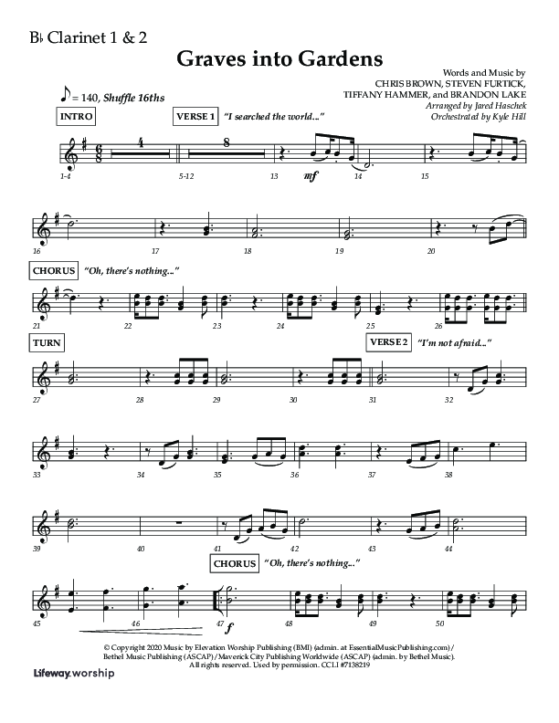 Graves Into Gardens (Choral Anthem SATB) Clarinet 1/2 (Lifeway Choral / Arr. Jared Haschek / Orch. Kyle Hill)