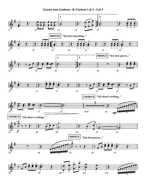 Graves Into Gardens (Choral Anthem SATB) Clarinet 1/2 (Lifeway Choral / Arr. Jared Haschek / Orch. Kyle Hill)