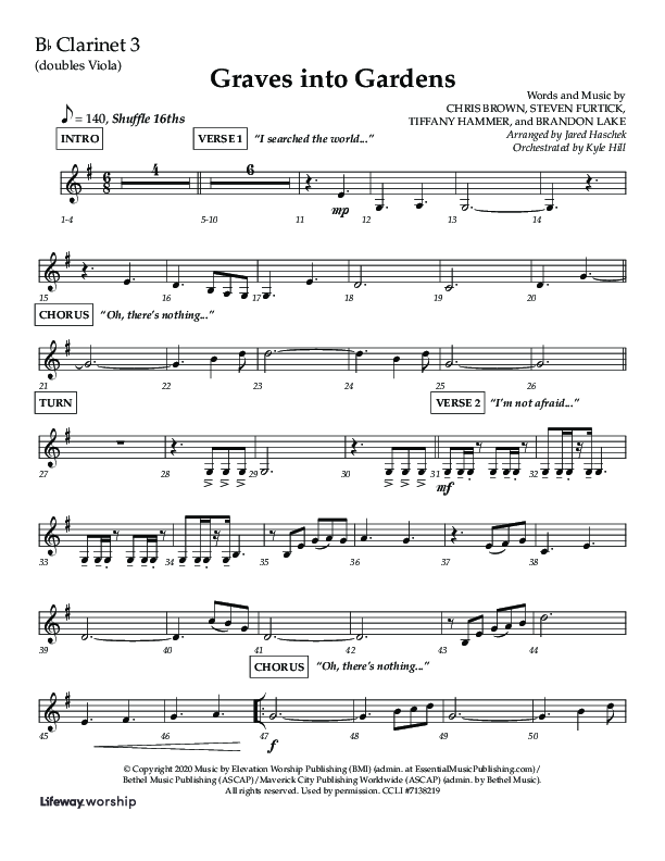 Graves Into Gardens (Choral Anthem SATB) Clarinet 3 (Lifeway Choral / Arr. Jared Haschek / Orch. Kyle Hill)