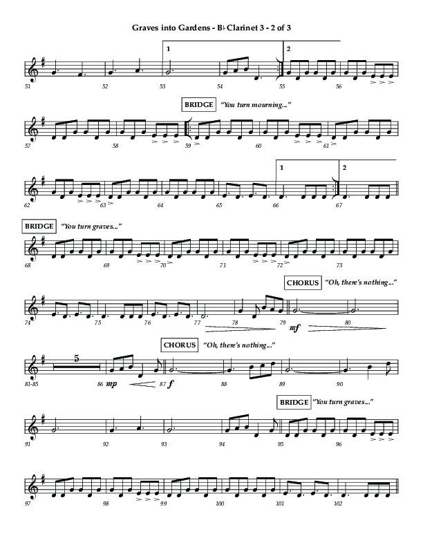 Graves Into Gardens (Choral Anthem SATB) Clarinet 3 (Lifeway Choral / Arr. Jared Haschek / Orch. Kyle Hill)