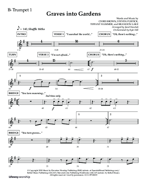 Graves Into Gardens (Choral Anthem SATB) Trumpet 1 (Lifeway Choral / Arr. Jared Haschek / Orch. Kyle Hill)