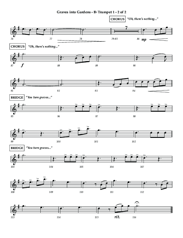 Graves Into Gardens (Choral Anthem SATB) Trumpet 1 (Lifeway Choral / Arr. Jared Haschek / Orch. Kyle Hill)
