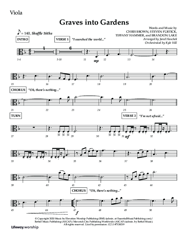 Graves Into Gardens (Choral Anthem SATB) Viola (Lifeway Choral / Arr. Jared Haschek / Orch. Kyle Hill)