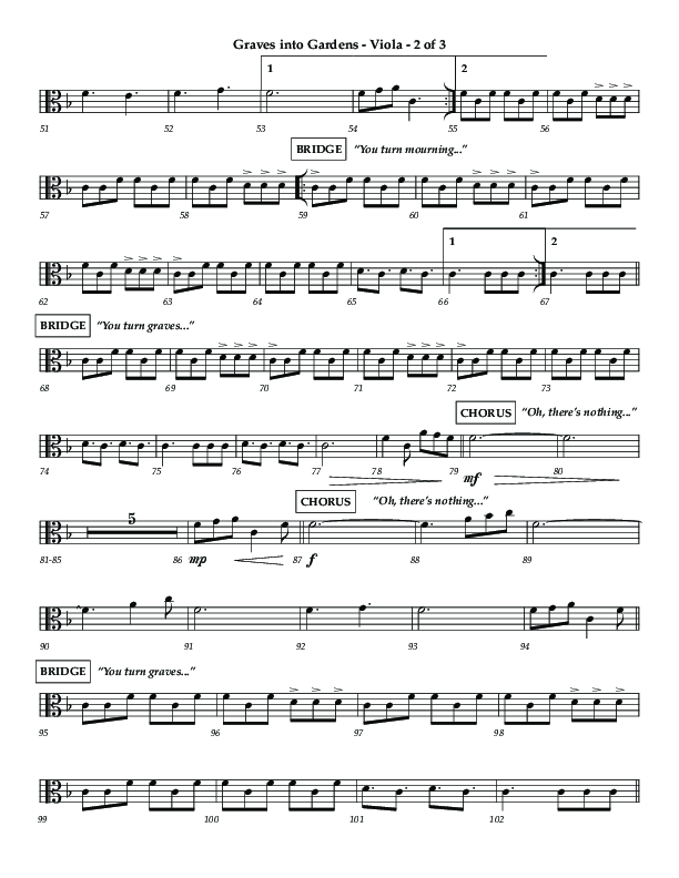 Graves Into Gardens (Choral Anthem SATB) Viola (Lifeway Choral / Arr. Jared Haschek / Orch. Kyle Hill)