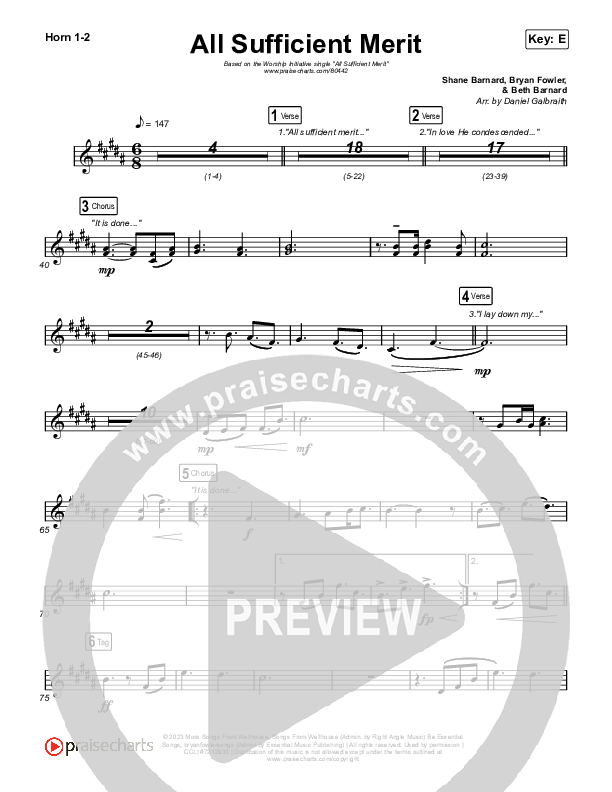 All Sufficient Merit French Horn 1,2 (The Worship Initiative / Bethany Barnard)
