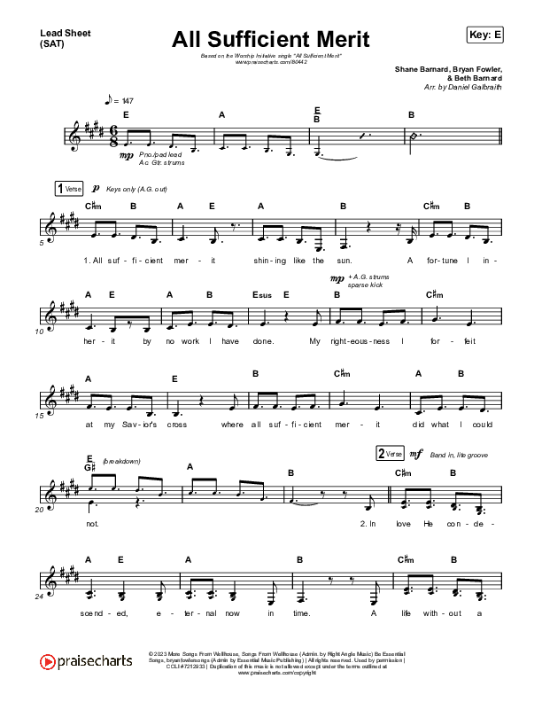 All Sufficient Merit Lead Sheet (SAT) (The Worship Initiative / Bethany Barnard)