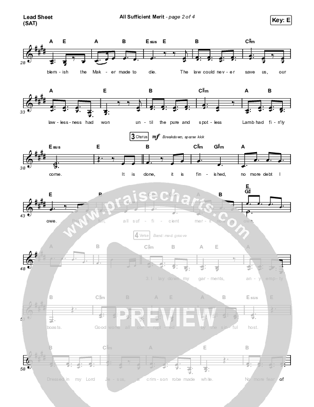 All Sufficient Merit Lead Sheet (SAT) (The Worship Initiative / Bethany Barnard)