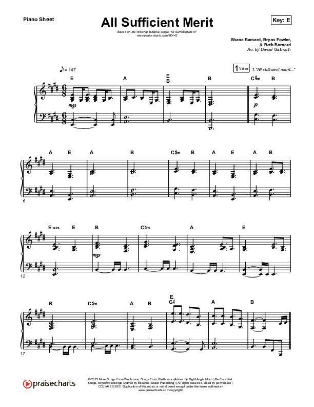 All Sufficient Merit Piano Sheet (The Worship Initiative / Bethany Barnard)