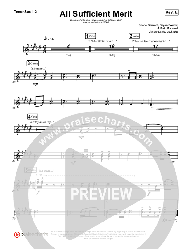 All Sufficient Merit Sax Pack (The Worship Initiative / Bethany Barnard)
