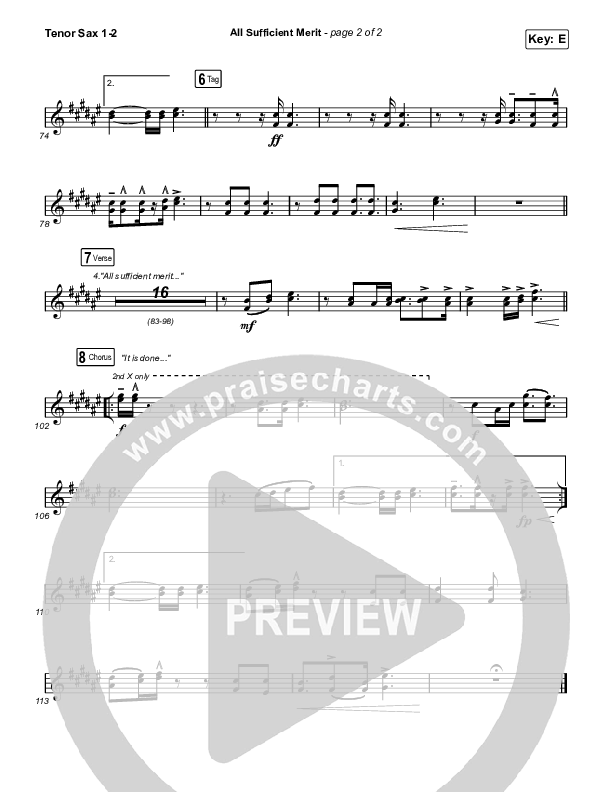 All Sufficient Merit Tenor Sax 1,2 (The Worship Initiative / Bethany Barnard)