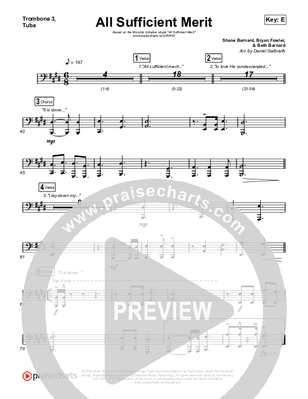 All Sufficient Merit Trombone 3/Tuba (The Worship Initiative / Bethany Barnard)