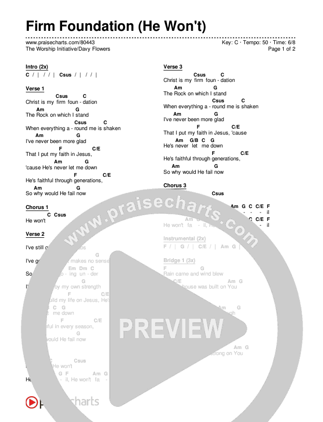 Firm Foundation (He Won't) Chords & Lyrics (The Worship Initiative / Davy Flowers)