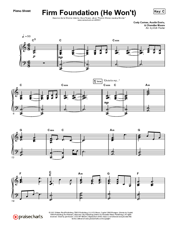 Firm Foundation (He Won't) Piano Sheet (The Worship Initiative / Davy Flowers)