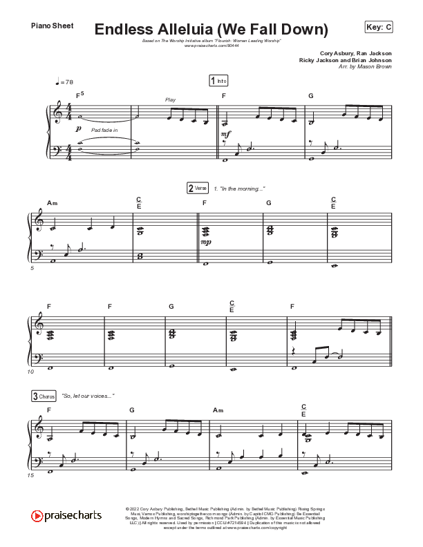 Endless Alleluia (We Fall Down) Piano Sheet (The Worship Initiative / Hannah Boatner / Dinah Wright)