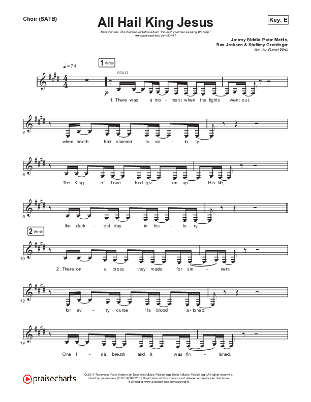 All Hail King Jesus Choir Sheet (SATB) (The Worship Initiative / Dinah Wright)