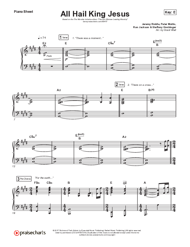 All Hail King Jesus Piano Sheet (The Worship Initiative / Dinah Wright)