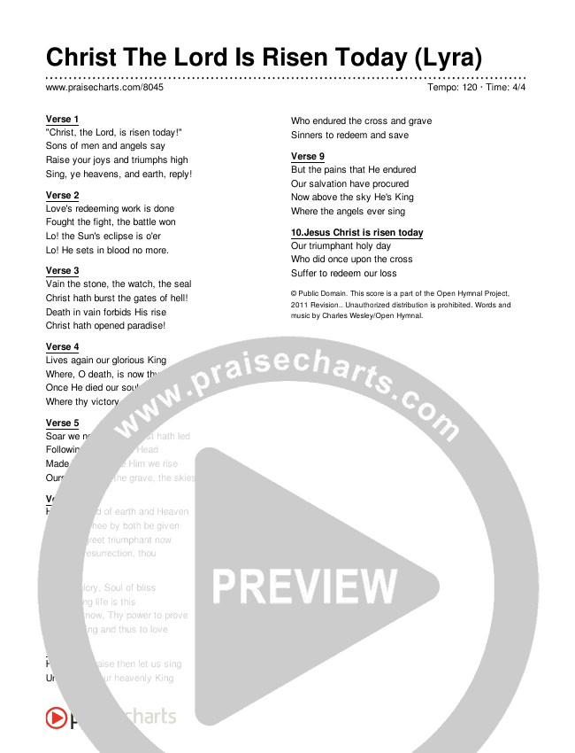 Christ The Lord Is Risen Today (Lyra) Lyrics (Traditional Hymn)