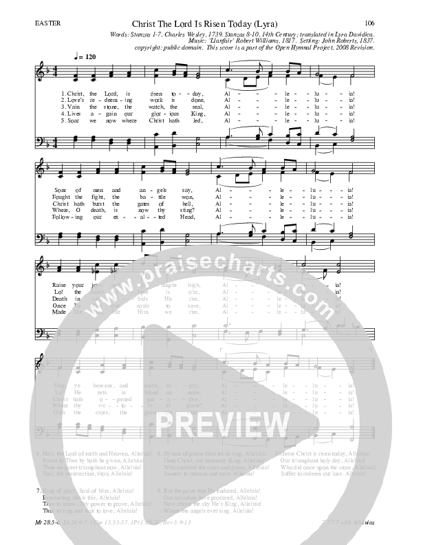 Christ The Lord Is Risen Today (Lyra) Hymn Sheet (SATB) (Traditional Hymn)