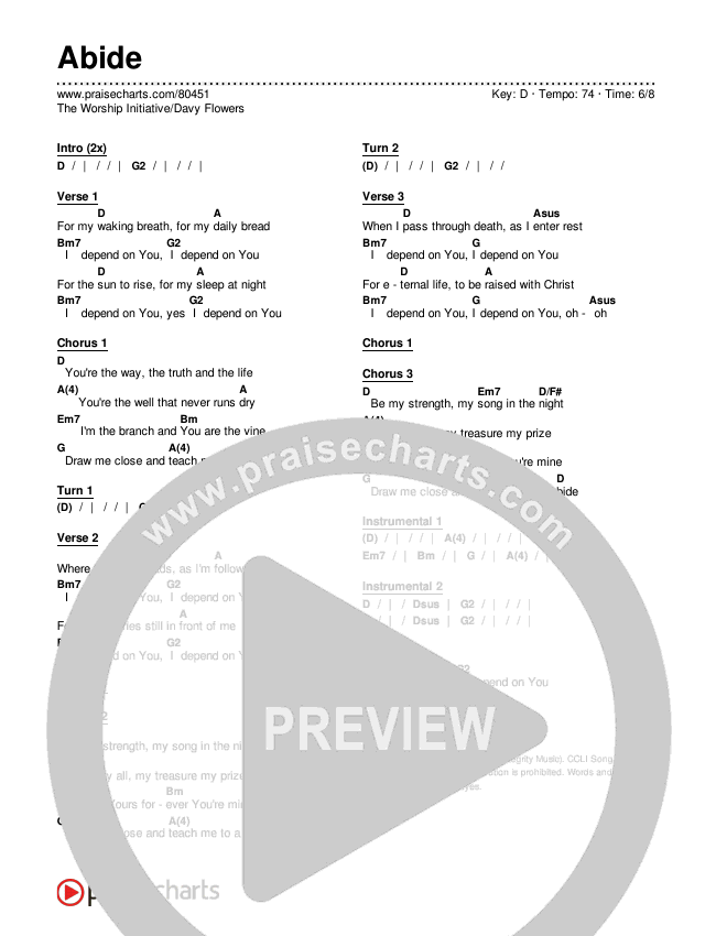 Abide Chord Chart (The Worship Initiative / Davy Flowers)