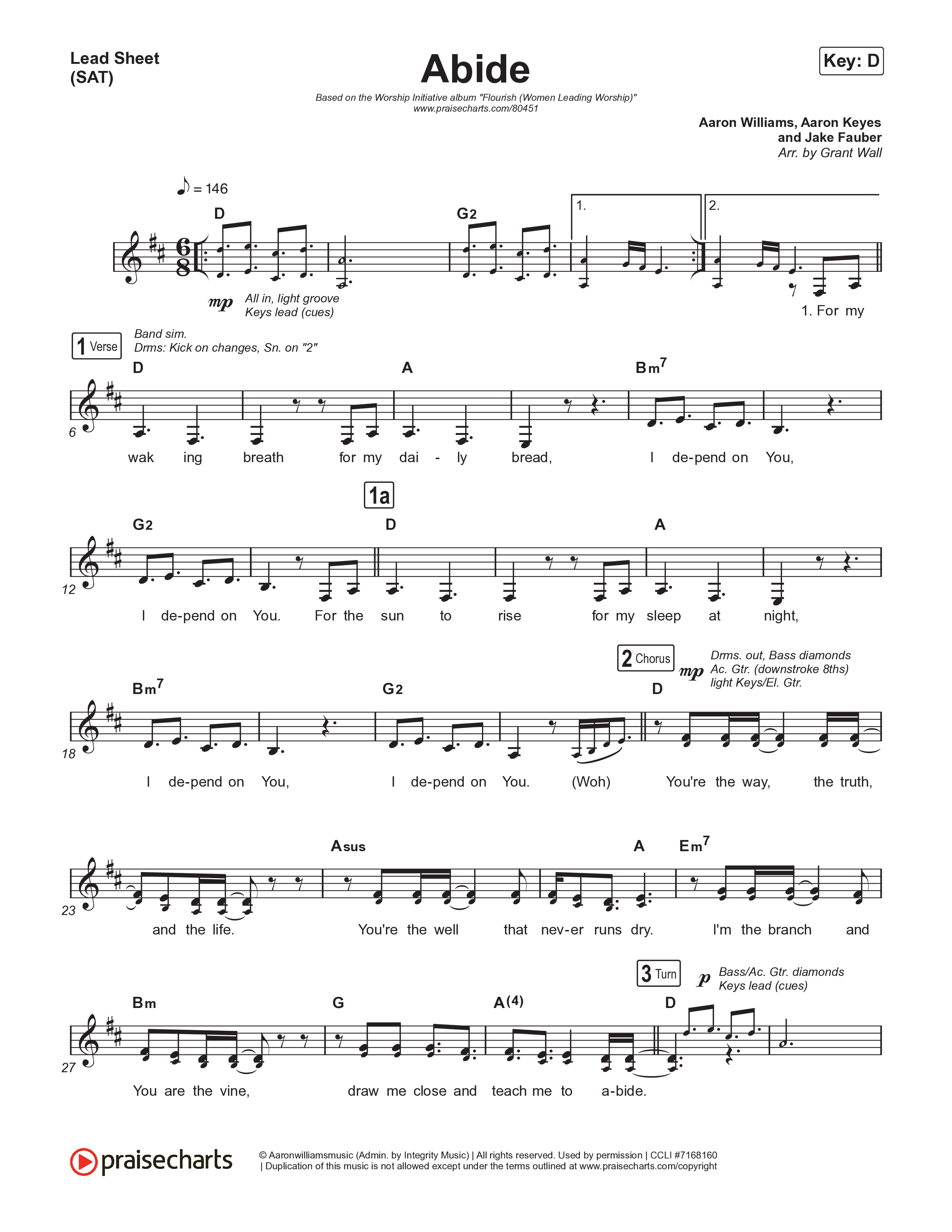 Abide Lead Sheet (SAT) (The Worship Initiative / Davy Flowers)