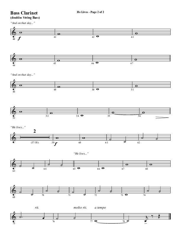 He Lives (Choral Anthem SATB) Bass Clarinet (Word Music Choral / Arr. Marty Hamby)