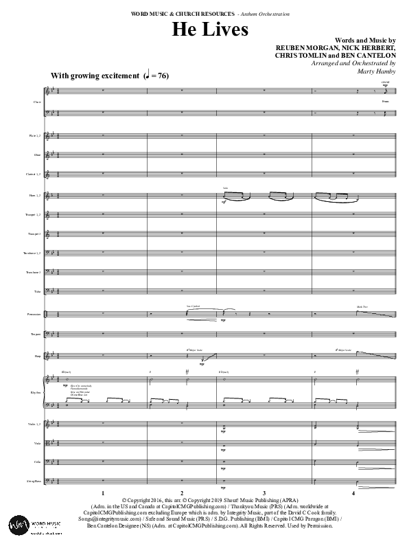 He Lives (Choral Anthem SATB) Orchestration (Word Music Choral / Arr. Marty Hamby)