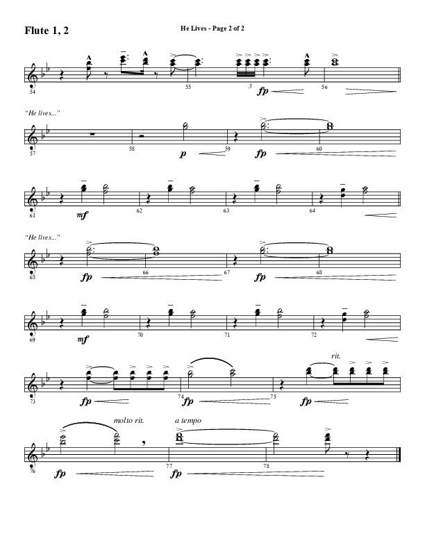 He Lives (Choral Anthem SATB) Flute 1/2 (Word Music Choral / Arr. Marty Hamby)