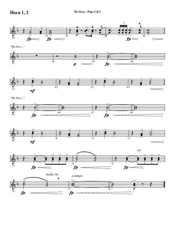 He Lives (Choral Anthem SATB) French Horn 1/2 (Word Music Choral / Arr. Marty Hamby)