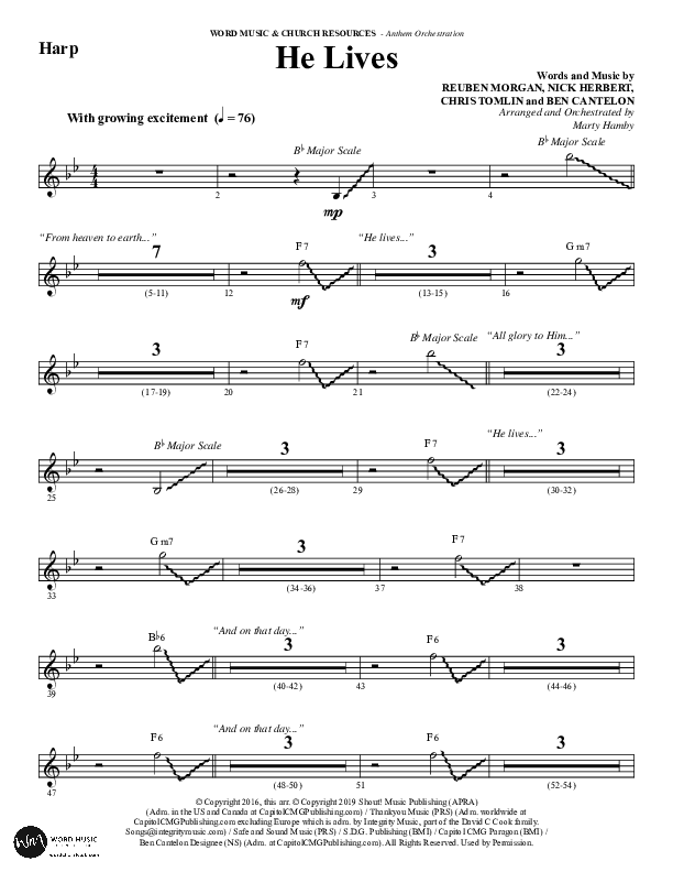 He Lives (Choral Anthem SATB) Harp (Word Music Choral / Arr. Marty Hamby)