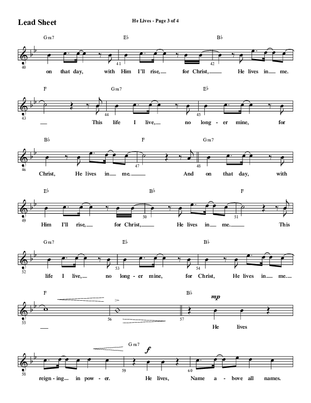 He Lives (Choral Anthem SATB) Lead Sheet (Melody) (Word Music Choral / Arr. Marty Hamby)