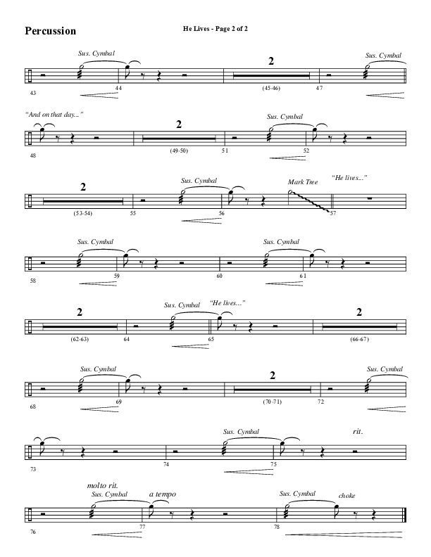 He Lives (Choral Anthem SATB) Percussion (Word Music Choral / Arr. Marty Hamby)