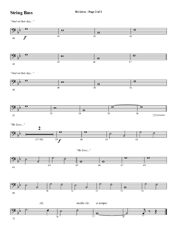 He Lives (Choral Anthem SATB) String Bass (Word Music Choral / Arr. Marty Hamby)