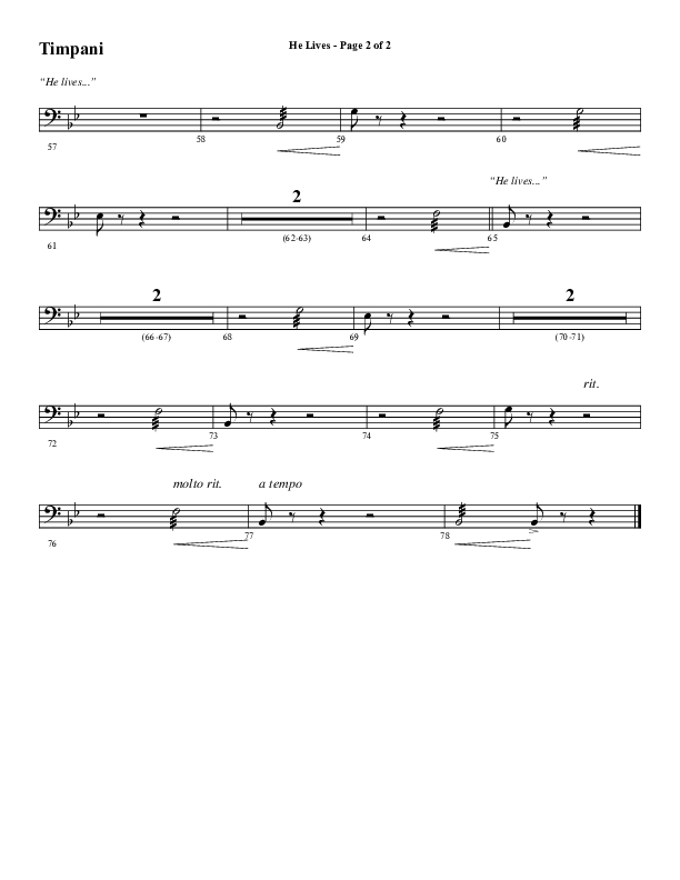 He Lives (Choral Anthem SATB) Timpani (Word Music Choral / Arr. Marty Hamby)
