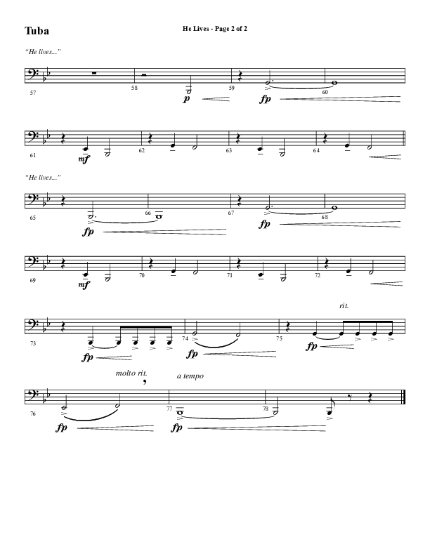 He Lives (Choral Anthem SATB) Tuba (Word Music Choral / Arr. Marty Hamby)