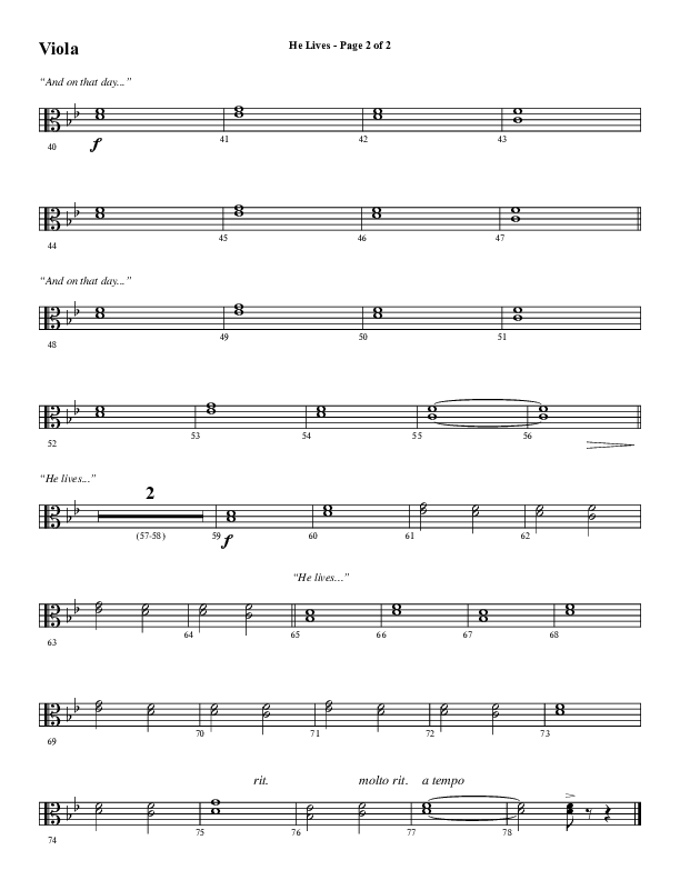 He Lives (Choral Anthem SATB) Viola (Word Music Choral / Arr. Marty Hamby)