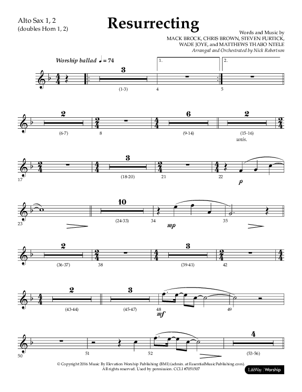 Resurrecting (Choral Anthem SATB) Alto Sax 1/2 (Lifeway Choral / Arr. Nick Robertson)