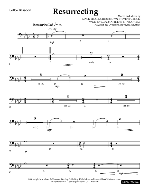 Resurrecting (Choral Anthem SATB) Cello (Lifeway Choral / Arr. Nick Robertson)