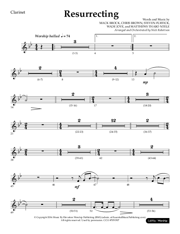 Resurrecting (Choral Anthem SATB) Clarinet 1/2 (Lifeway Choral / Arr. Nick Robertson)