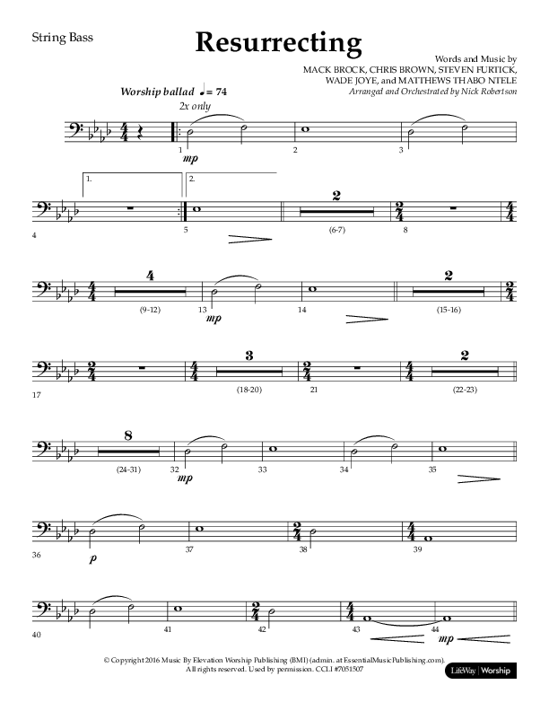 Resurrecting (Choral Anthem SATB) String Bass (Lifeway Choral / Arr. Nick Robertson)