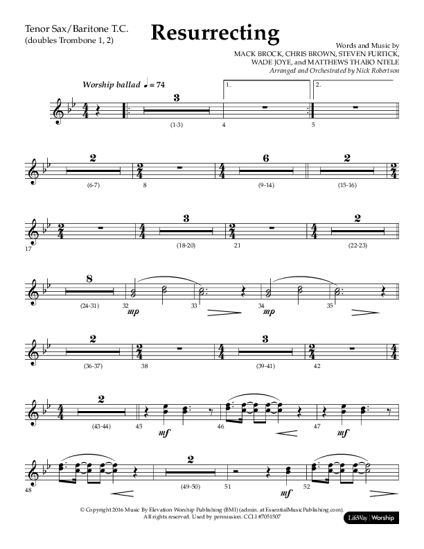 Resurrecting (Choral Anthem SATB) Tenor Sax/Baritone T.C. (Lifeway Choral / Arr. Nick Robertson)
