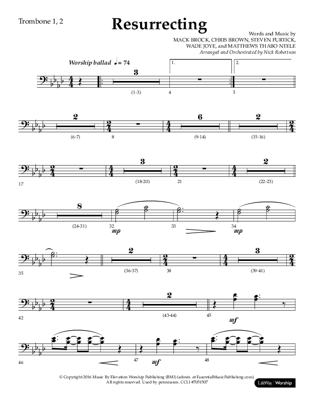 Resurrecting (Choral Anthem SATB) Trombone 1/2 (Lifeway Choral / Arr. Nick Robertson)