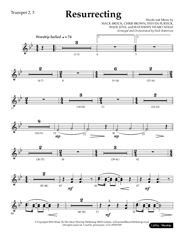 Resurrecting (Choral Anthem SATB) Trumpet 2/3 (Lifeway Choral / Arr. Nick Robertson)