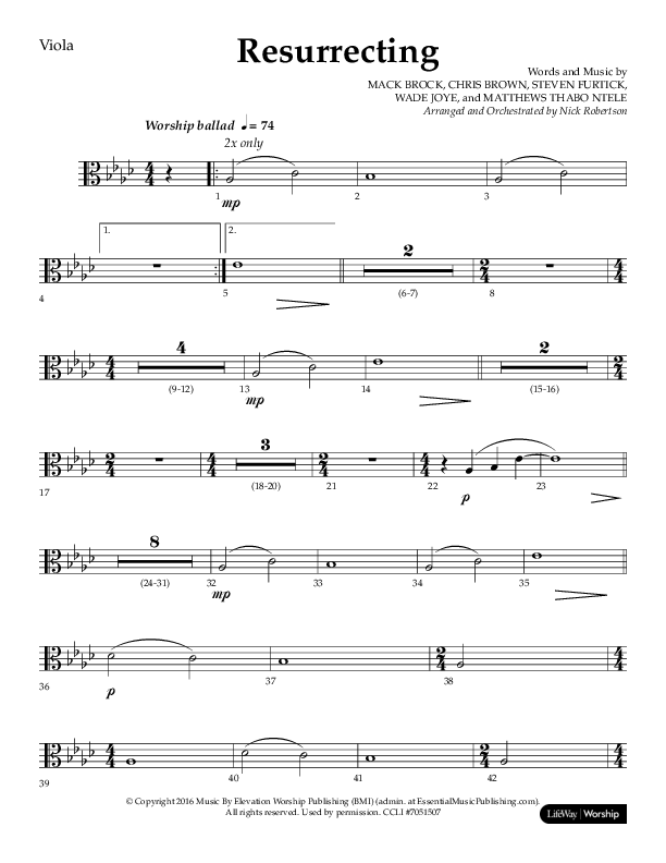 Resurrecting (Choral Anthem SATB) Viola (Lifeway Choral / Arr. Nick Robertson)