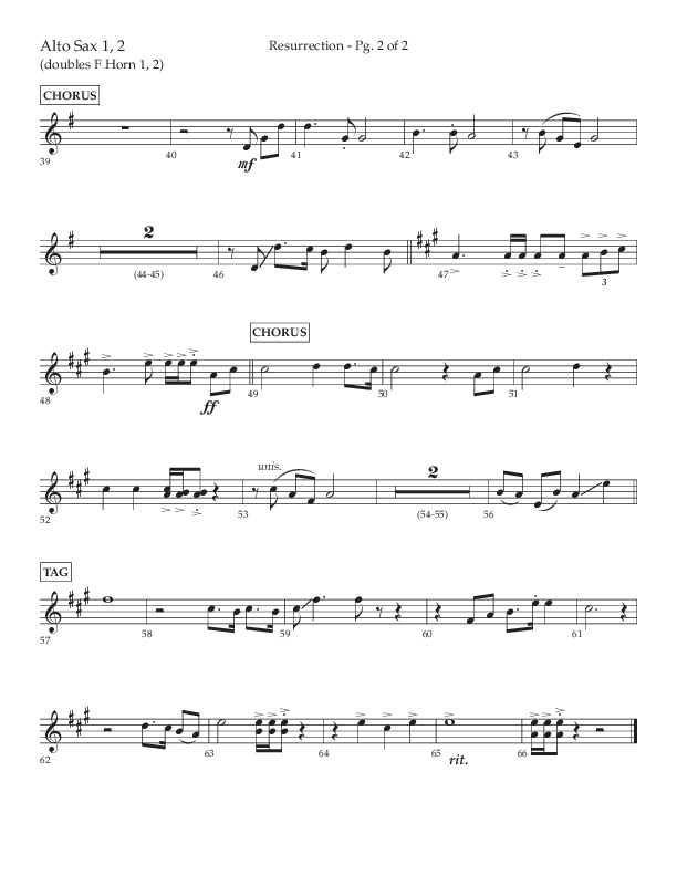 Resurrection (Choral Anthem SATB) Alto Sax 1/2 (Lifeway Choral / Arr. Russell Mauldin)