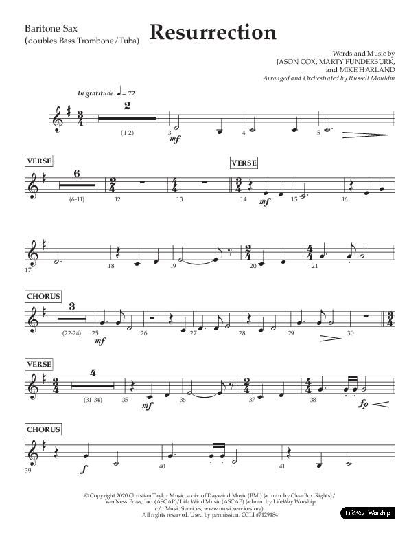 Resurrection (Choral Anthem SATB) Bari Sax (Lifeway Choral / Arr. Russell Mauldin)