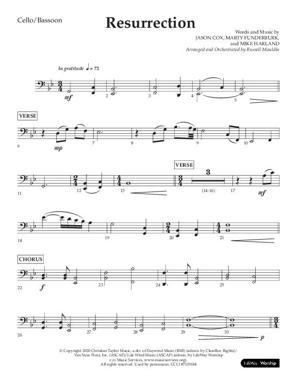 Resurrection (Choral Anthem SATB) Cello (Lifeway Choral / Arr. Russell Mauldin)