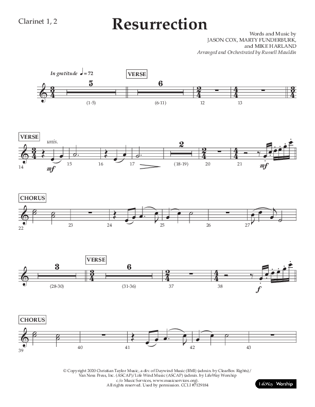 Resurrection (Choral Anthem SATB) Clarinet 1/2 (Lifeway Choral / Arr. Russell Mauldin)